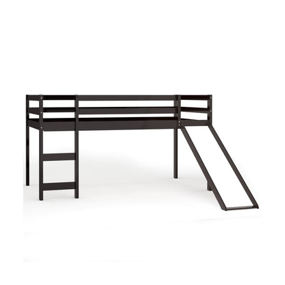 Sturdy Twin Size Wooden Loft Bed with Slide - Dark Brown