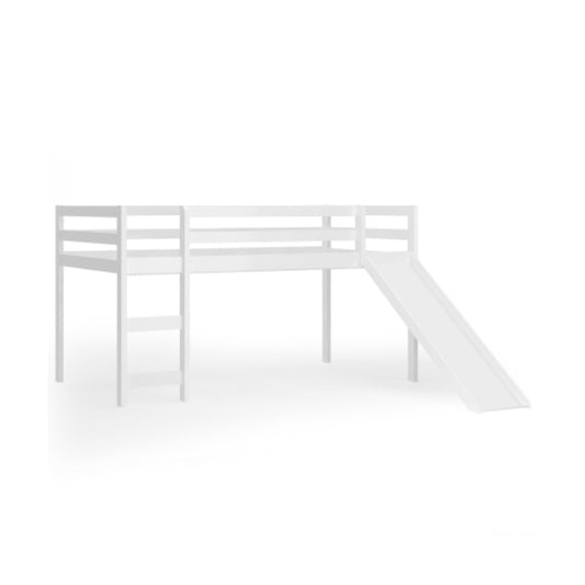 Sturdy Twin Size Wooden Loft Bed with Slide - White