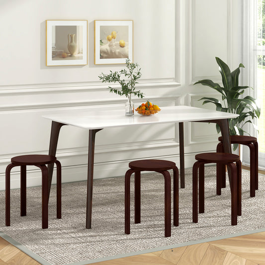 Set of 4 Stackable 18-Inch Bentwood Dining Stools with Round Seat - Dark Brown Finish