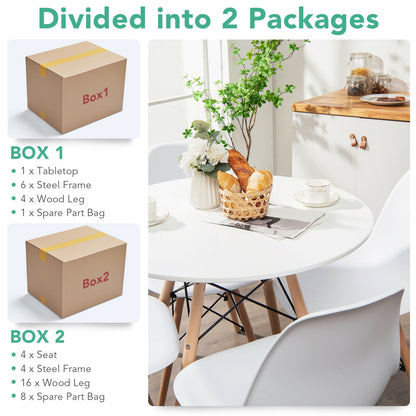 5 Piece Dining Set with Solid Wood Legs in White for Modern Kitchens