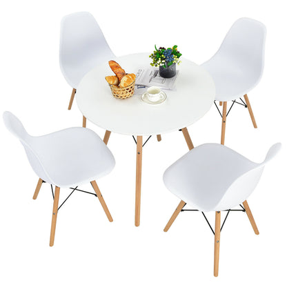 5 Piece Dining Set with Solid Wood Legs in White for Modern Kitchens