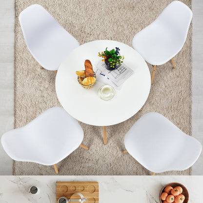 5 Piece Dining Set with Solid Wood Legs in White for Modern Kitchens