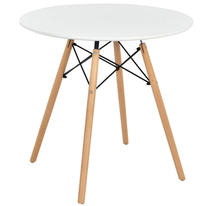 Contemporary White Round Table with Natural Wood Legs for Dining