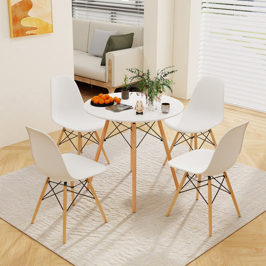 Contemporary White Round Table with Natural Wood Legs for Dining