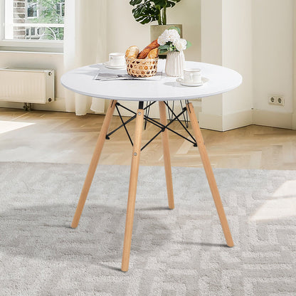 Contemporary White Round Table with Natural Wood Legs for Dining