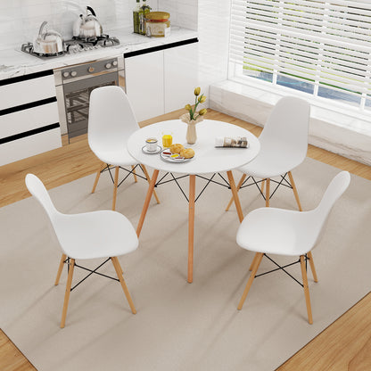 Contemporary White Round Table with Natural Wood Legs for Dining