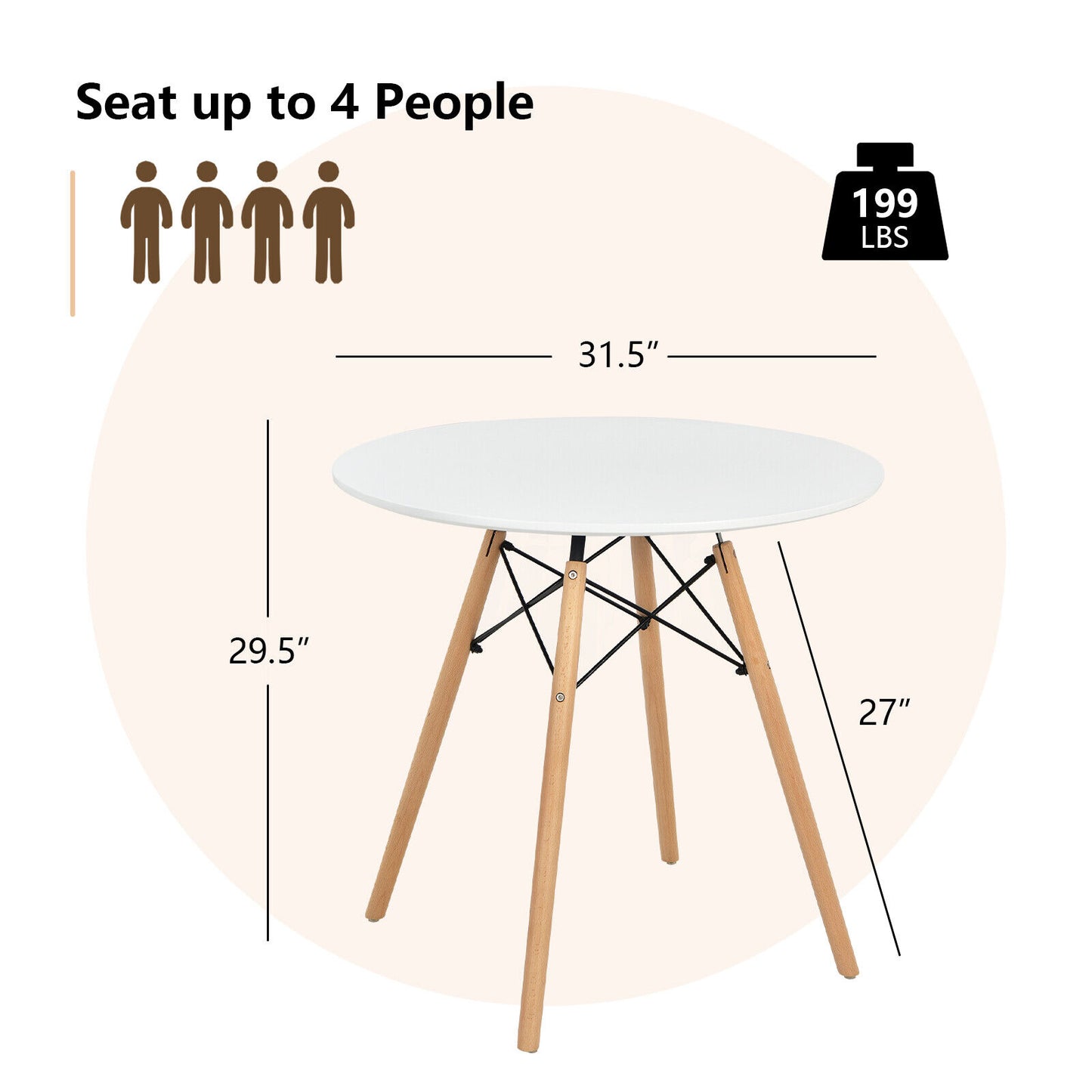 Contemporary White Round Table with Natural Wood Legs for Dining