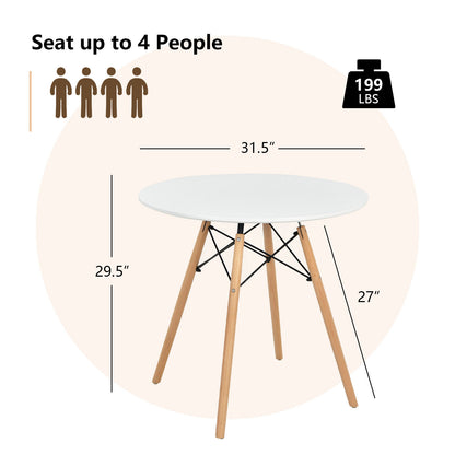 Contemporary White Round Table with Natural Wood Legs for Dining