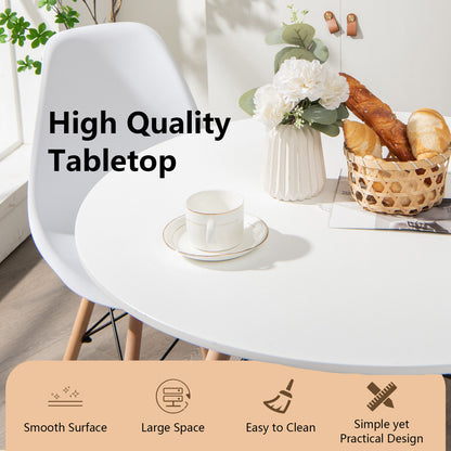 Contemporary White Round Table with Natural Wood Legs for Dining