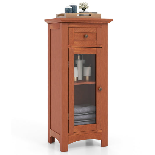 Modern Freestanding Bathroom Cabinet with Glass Door and Adjustable Storage