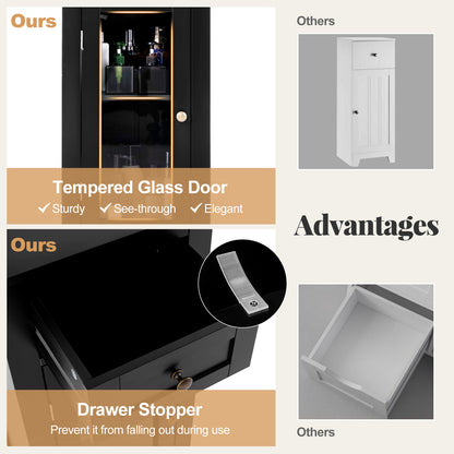 Modern Freestanding Bathroom Cabinet with Glass Door and Adjustable Storage