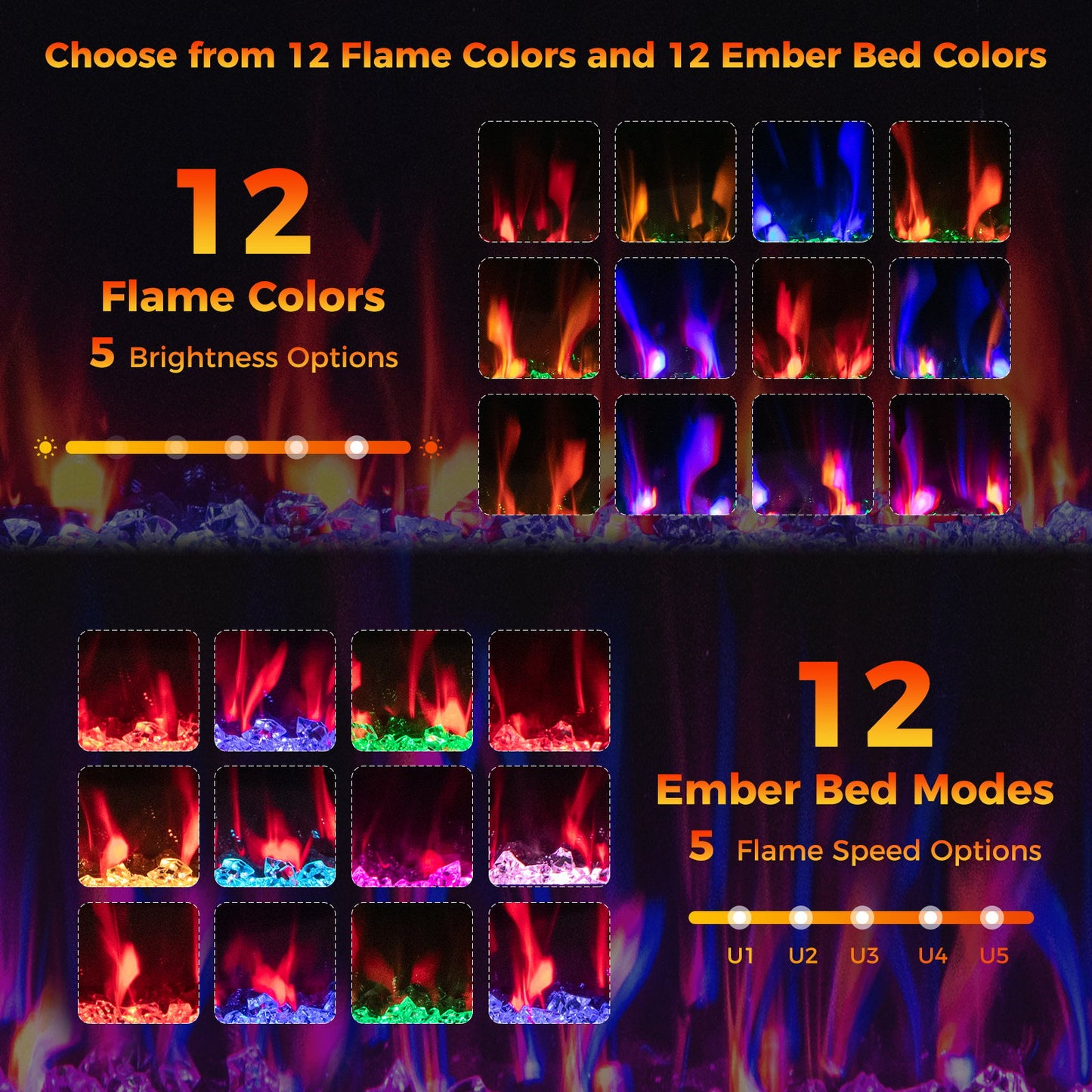 40/50/60 Inch Electric Fireplace for Recessed or Wall Mounted Installation, Fits 2' x 6' Stud