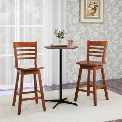 Wooden Counter Bar Chairs Set of 2 with Supportive Footrest in Walnut Finish