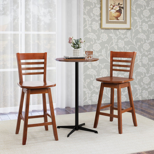 Wooden Counter Bar Chairs Set of 2 with Supportive Footrest in Walnut Finish