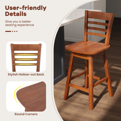 Wooden Counter Bar Chairs Set of 2 with Supportive Footrest in Walnut Finish