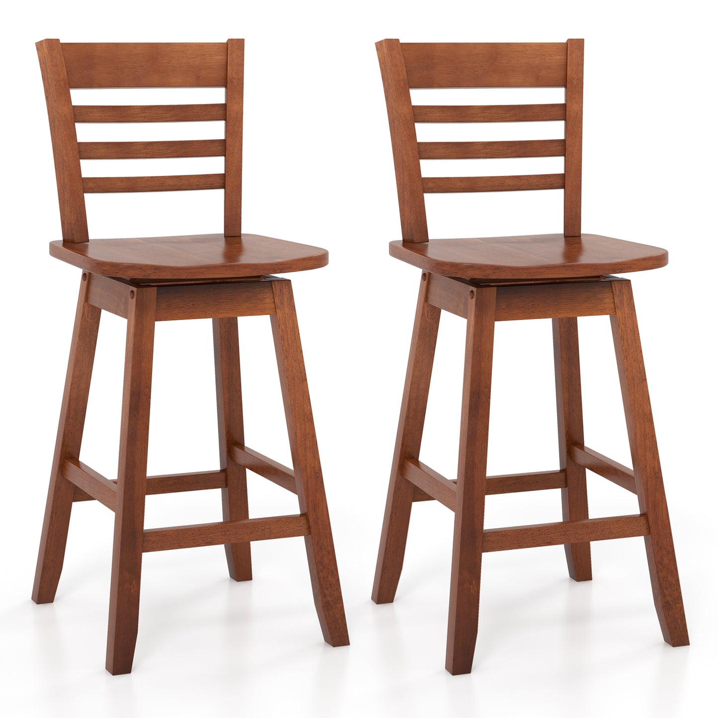 Wooden Counter Bar Chairs Set of 2 with Supportive Footrest in Walnut Finish