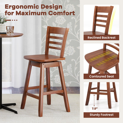 Wooden Counter Bar Chairs Set of 2 with Supportive Footrest in Walnut Finish