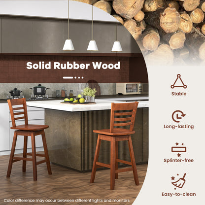 Wooden Counter Bar Chairs Set of 2 with Supportive Footrest in Walnut Finish