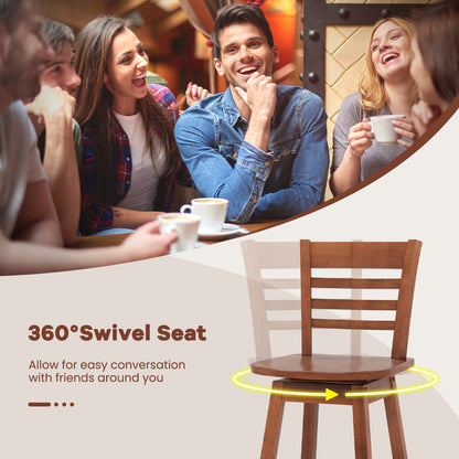 Wooden Counter Bar Chairs Set of 2 with Supportive Footrest in Walnut Finish