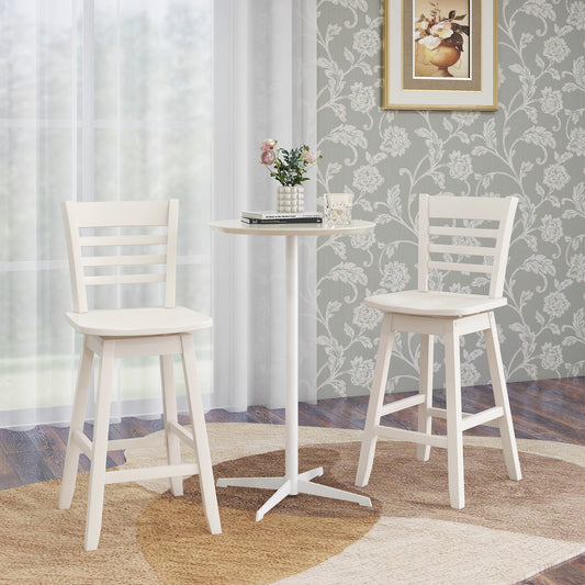 Wooden Counter Bar Chairs Set of 2 with Supportive Footrest in While Finish