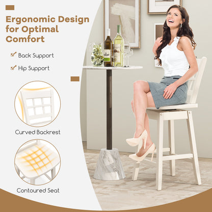 Set of 2 Counter Height Bar Stools with 6-Grid Hollow Back and Contoured Seat in White