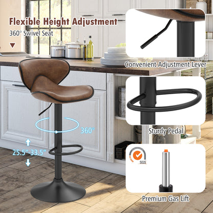 Adjustable Swivel Bar Chairs Set of 2 with Footrest and Cushioned Seat for Kitchen or Bar