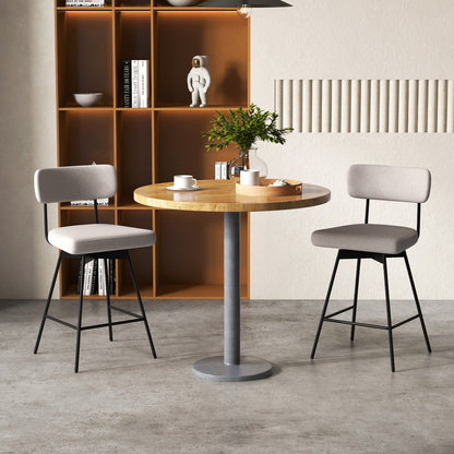 Set of 2 Modern 25″ Upholstered Bar Stools with Backrest and Footrests in Beige