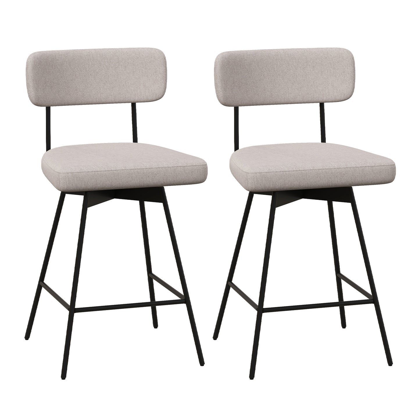 Set of 2 Modern 25″ Upholstered Bar Stools with Backrest and Footrests in Beige