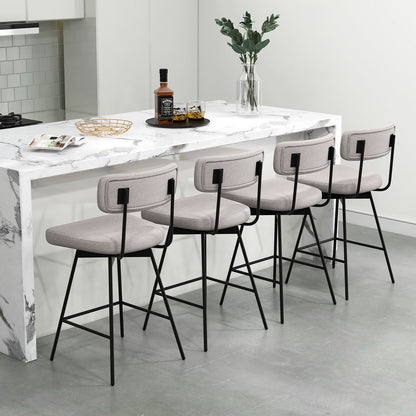 Set of 2 Modern 25″ Upholstered Bar Stools with Backrest and Footrests in Beige