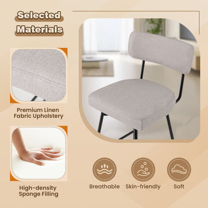 Set of 2 Modern 25″ Upholstered Bar Stools with Backrest and Footrests in Beige