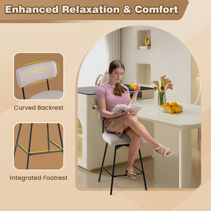 Set of 2 Modern 25″ Upholstered Bar Stools with Backrest and Footrests in Beige