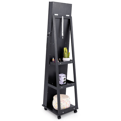 64 Inch Lockable Jewelry Armoire with Built-In LED Makeup Mirror, Large Storage, and Full-Length Mirror – Black