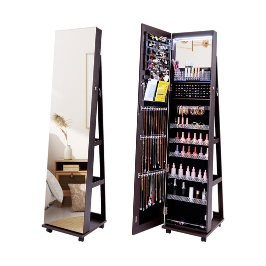 64 Inch Lockable Jewelry Armoire with Built-In LED Makeup Mirror, Large Storage, and Full-Length Mirror – Purple