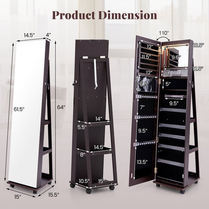 64 Inch Lockable Jewelry Armoire with Built-In LED Makeup Mirror, Large Storage, and Full-Length Mirror – Purple