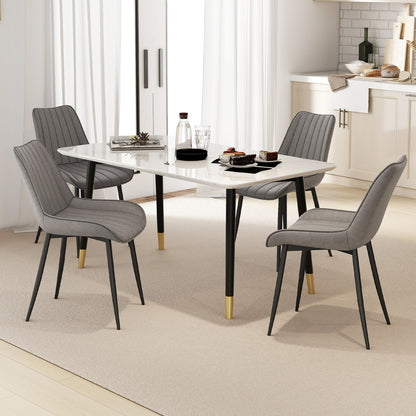 Modern Faux Leather Dining Chairs with Padded Seat and Metal Legs - Grey, Set of 2