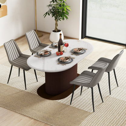Modern Faux Leather Dining Chairs with Padded Seat and Metal Legs - Grey, Set of 2