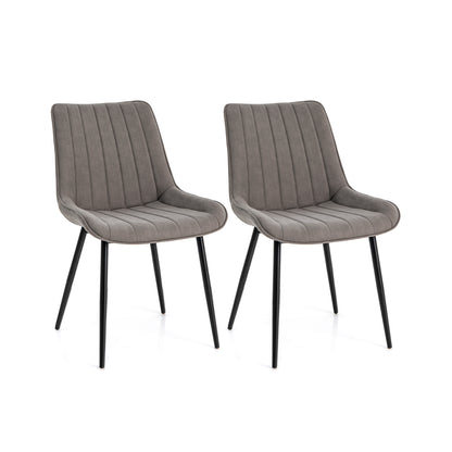 Modern Faux Leather Dining Chairs with Padded Seat and Metal Legs - Grey, Set of 2