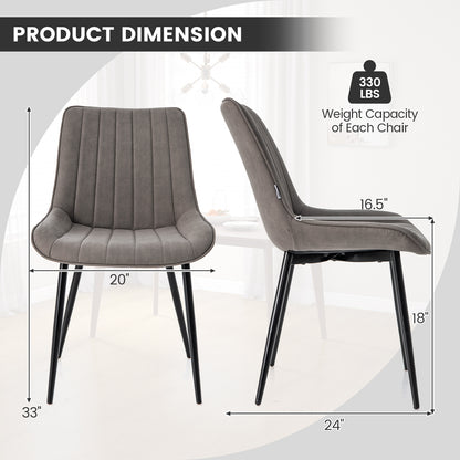 Modern Faux Leather Dining Chairs with Padded Seat and Metal Legs - Grey, Set of 2