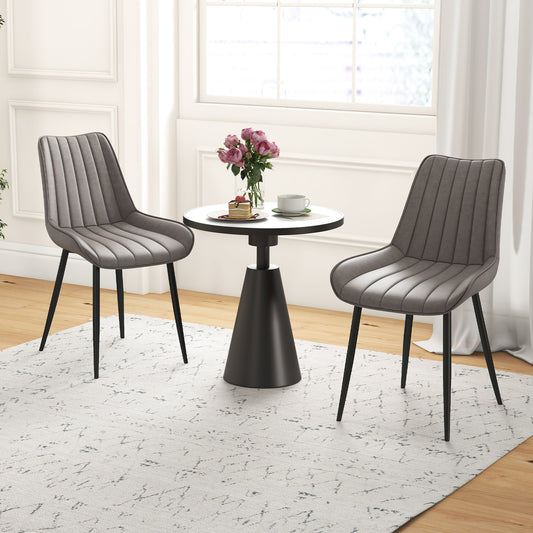 Modern Faux Leather Dining Chairs with Padded Seat and Metal Legs - Grey, Set of 2