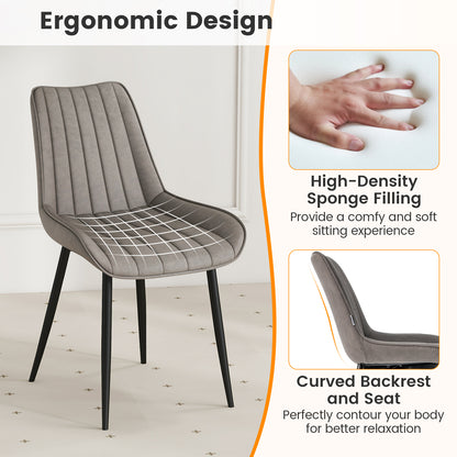 Modern Faux Leather Dining Chairs with Padded Seat and Metal Legs - Grey, Set of 2