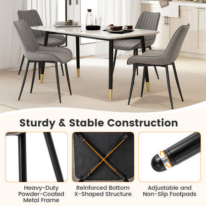 Modern Faux Leather Dining Chairs with Padded Seat and Metal Legs - Grey, Set of 2
