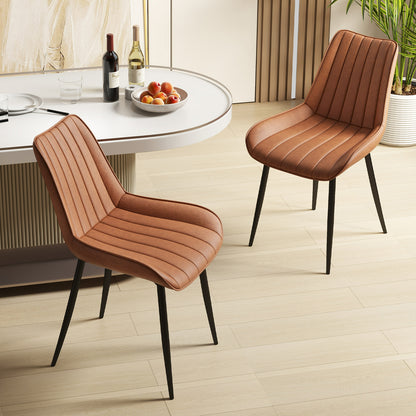 Modern Faux Leather Dining Chairs with Padded Seat and Metal Legs - Brown, Set of 2
