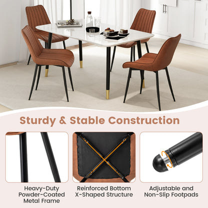 Modern Faux Leather Dining Chairs with Padded Seat and Metal Legs - Brown, Set of 2