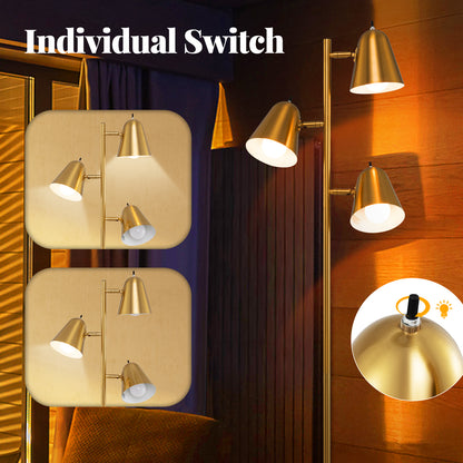 64 Inch 3 Light LED Floor Lamp with Adjustable Shades - Golden