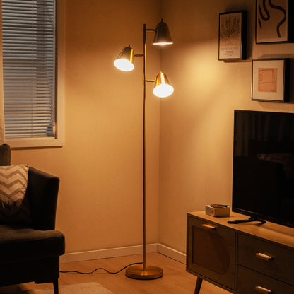 64 Inch 3 Light LED Floor Lamp with Adjustable Shades - Golden