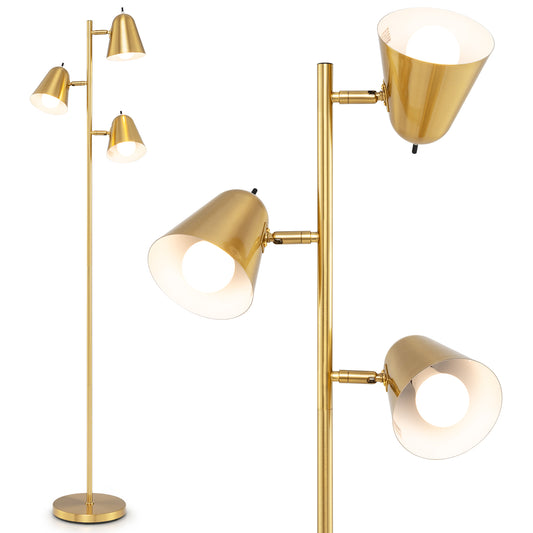 64 Inch 3 Light LED Floor Lamp with Adjustable Shades - Golden