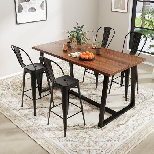 Set of 4 Stackable Metal Bar Stools with Removable Backrest Bar Height Chairs - Black
