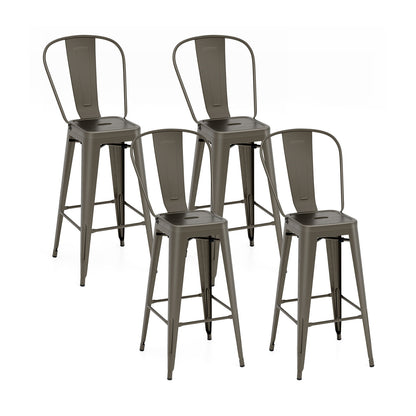 Set of 4 Stackable Metal Bar Stools with Removable Backrest Bar Height Chairs - Gunmetal