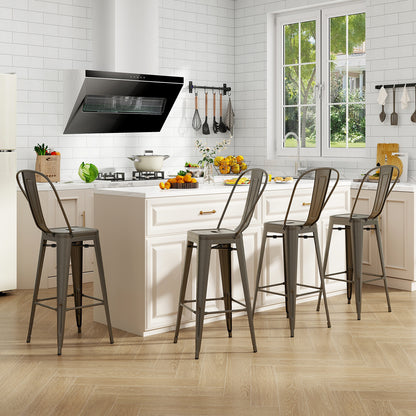 Set of 4 Stackable Metal Bar Stools with Removable Backrest Bar Height Chairs - Gunmetal