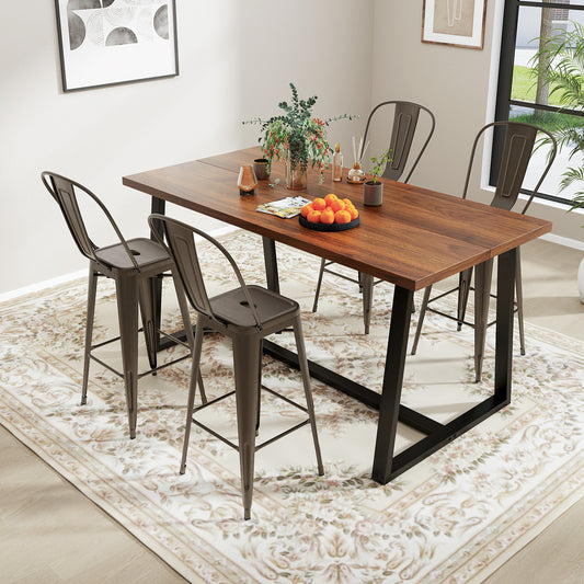 Set of 4 Stackable Metal Bar Stools with Removable Backrest Bar Height Chairs - Gunmetal